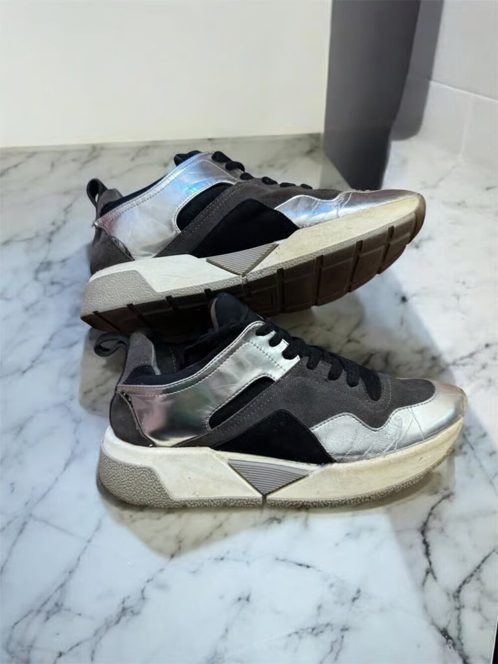 Dolce Vita Chunky Dad Sneakers Black Suede Silver Metallic
